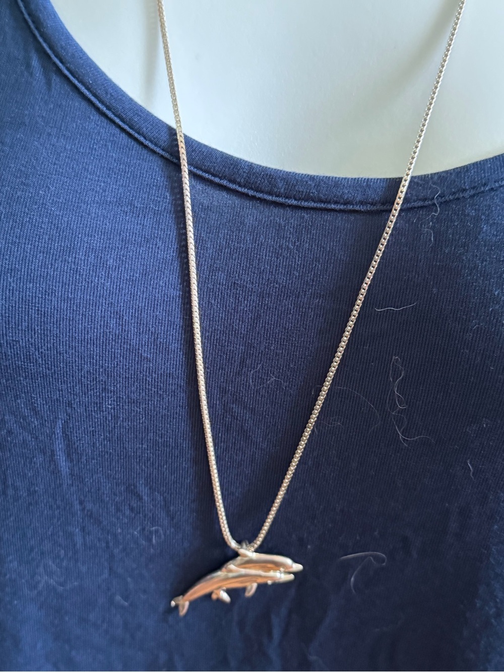 Double dolphin sterling silver necklace
